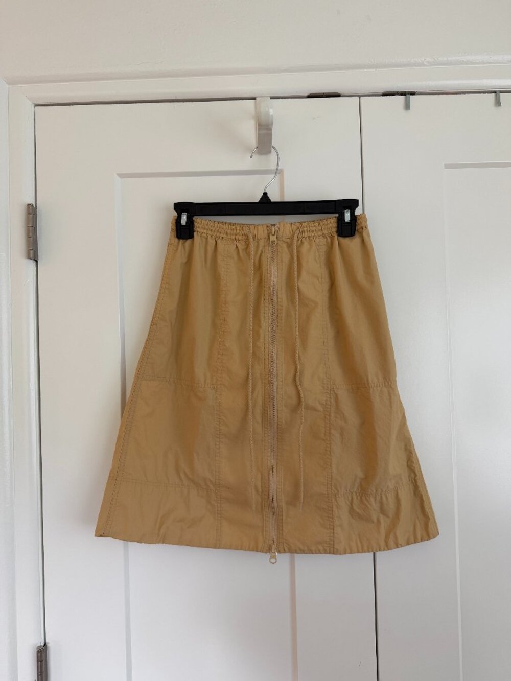 Uniqlo U Tan/Pale Yellow Cotton Zip Front A-Line Midi Skirt Size Small